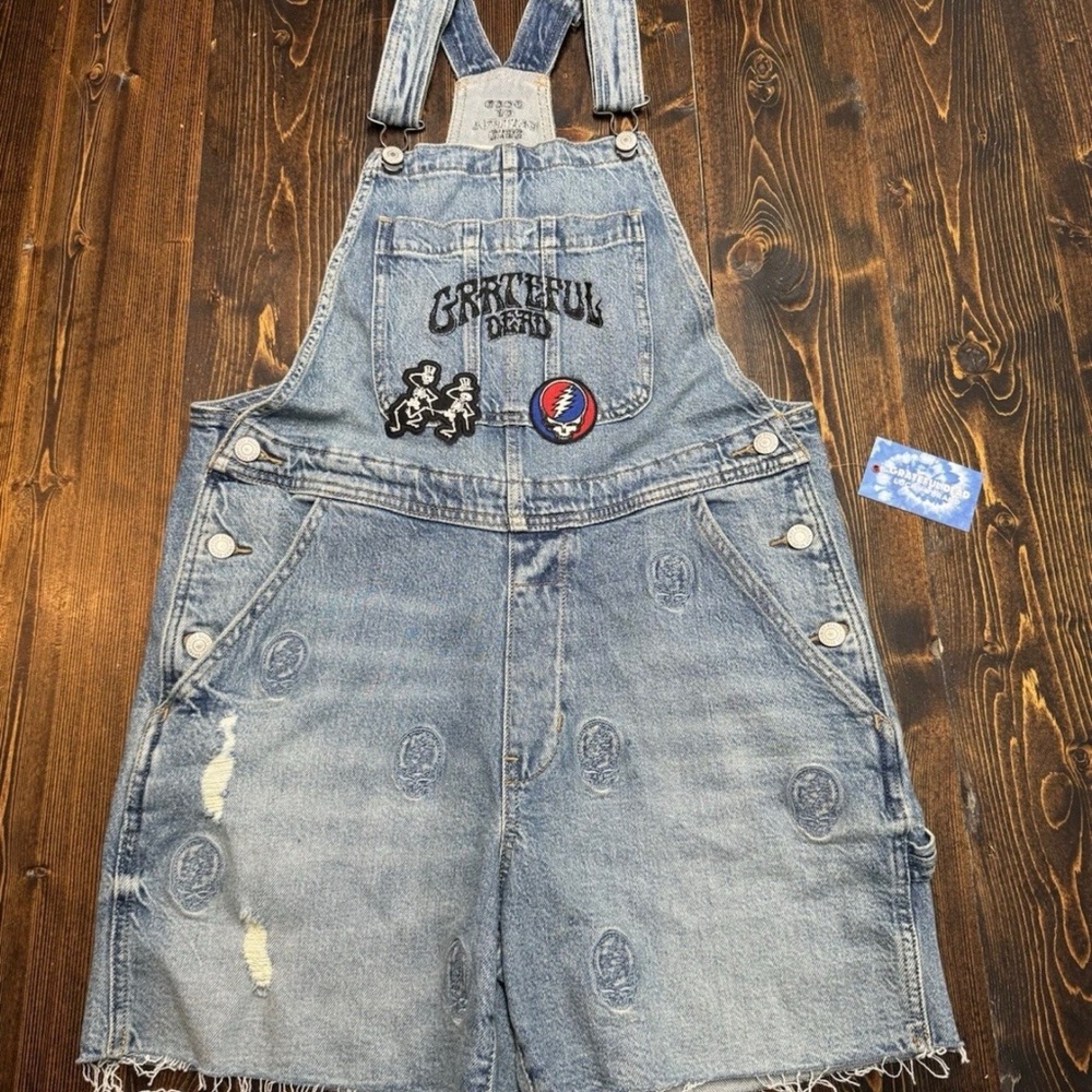 Lucky Brand Grateful Dead Denim Overalls with Patches